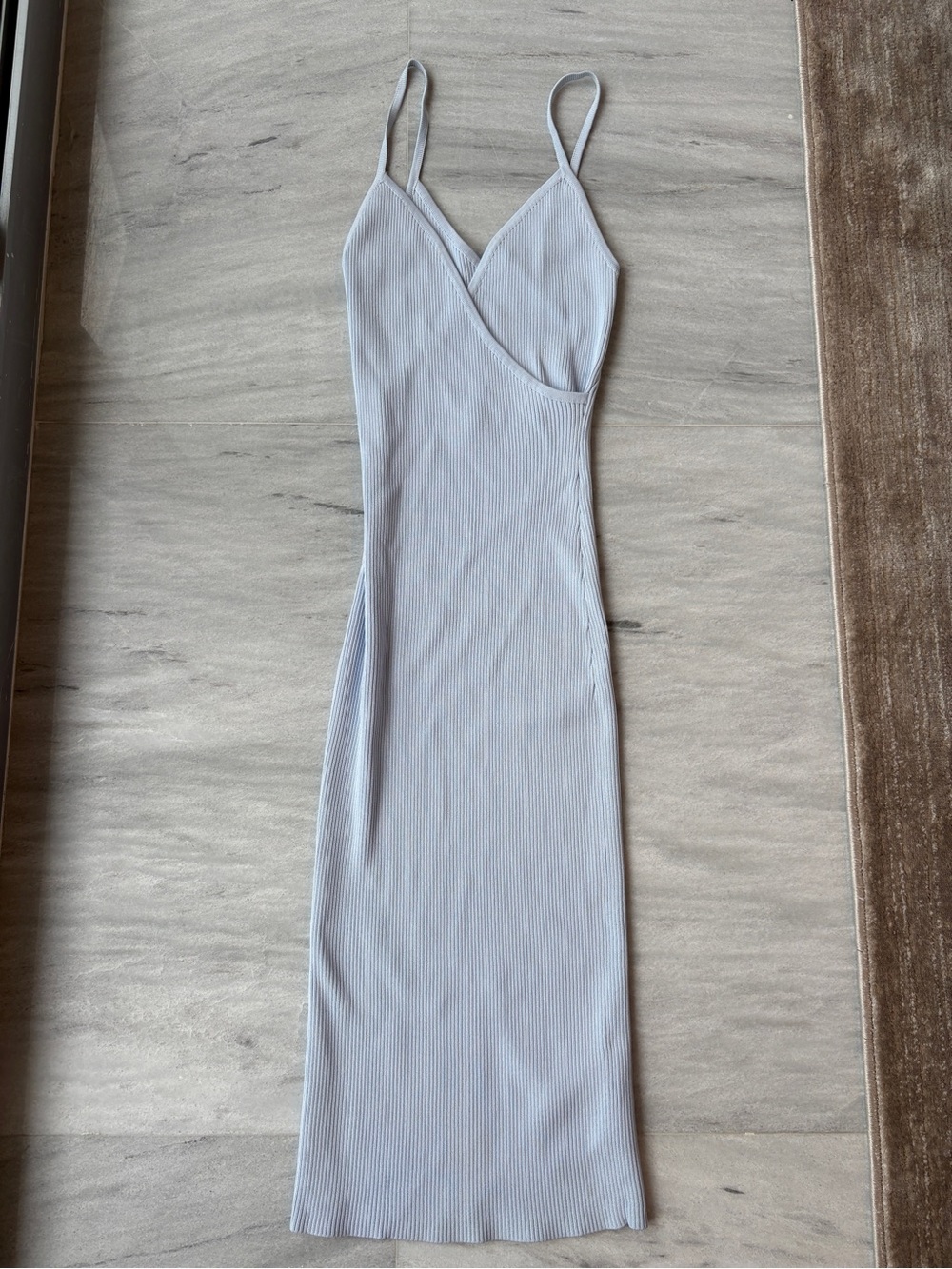 Guess Light Blue Ribbed Dress with Spaghetti Straps